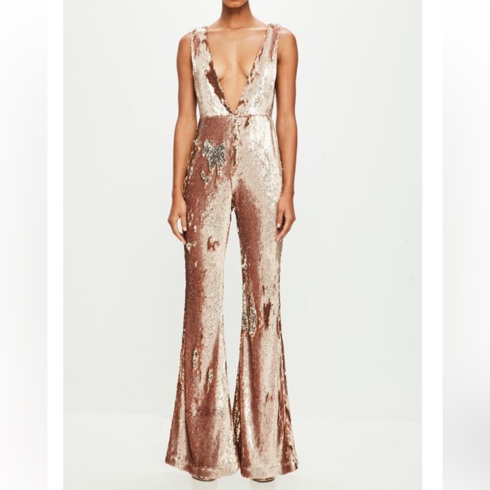 MISGUIDED PEACE + LOVE Rose Gold Sequin Jumpsuit
